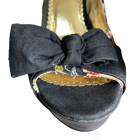 Rampage Womens 7 Black Pink Floral Print Stiletto High Heels Peep Toe Bow Shoe - Picture 11 of 13